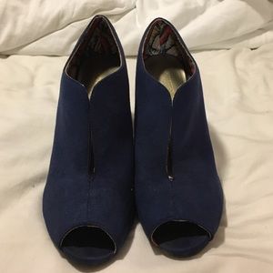 Navy peep toe booties