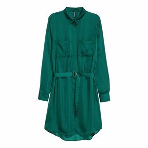 ❌SOLD❌🆕✨Silky Green Shirt Dress🆕✨