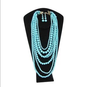 Torquoise Acrylic Beaded 4-Strand Beaded Necklace