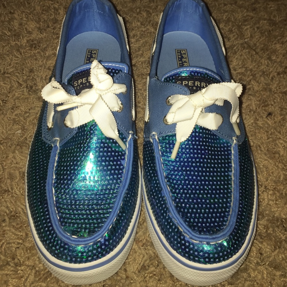 Blue/teal sequined authentic sperrys