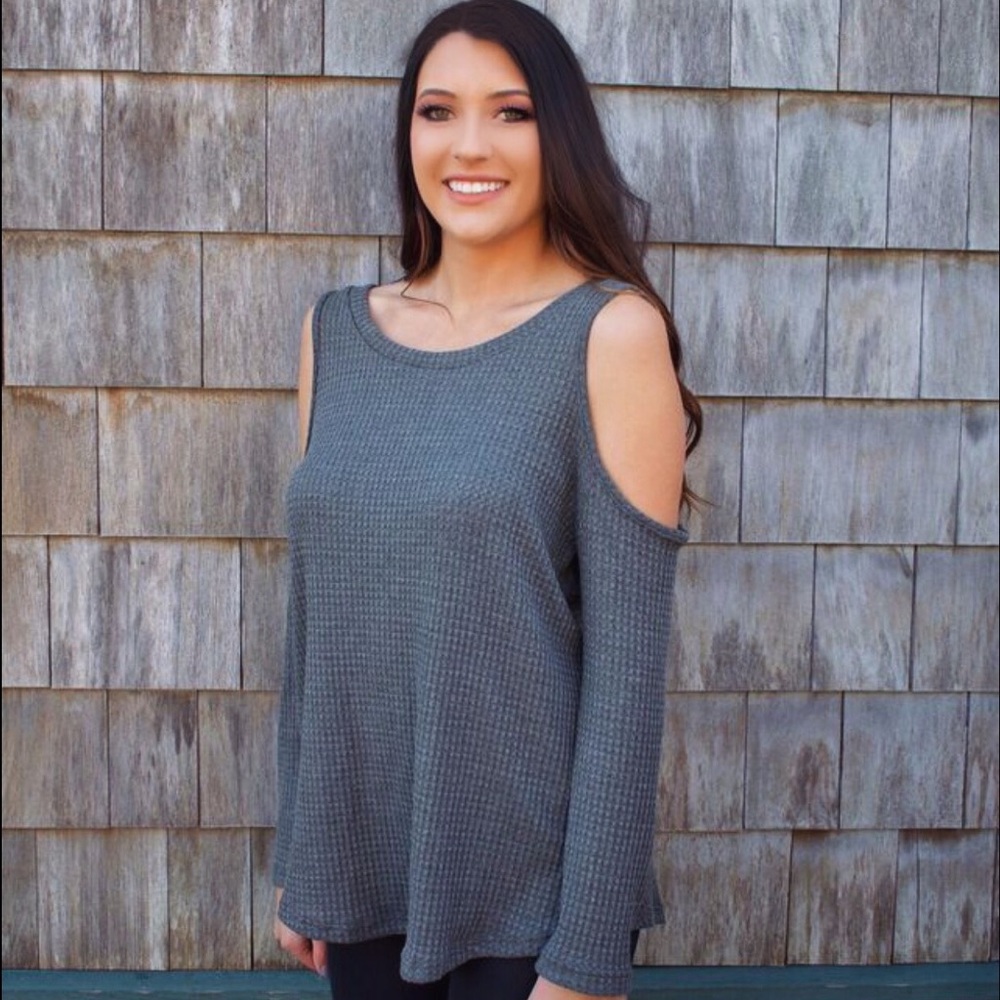 Olive Green Cold Shoulder Waffle Knit
