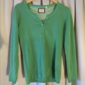 Peckott, green knit top, w/ 5 buttons, Sz 40 or L