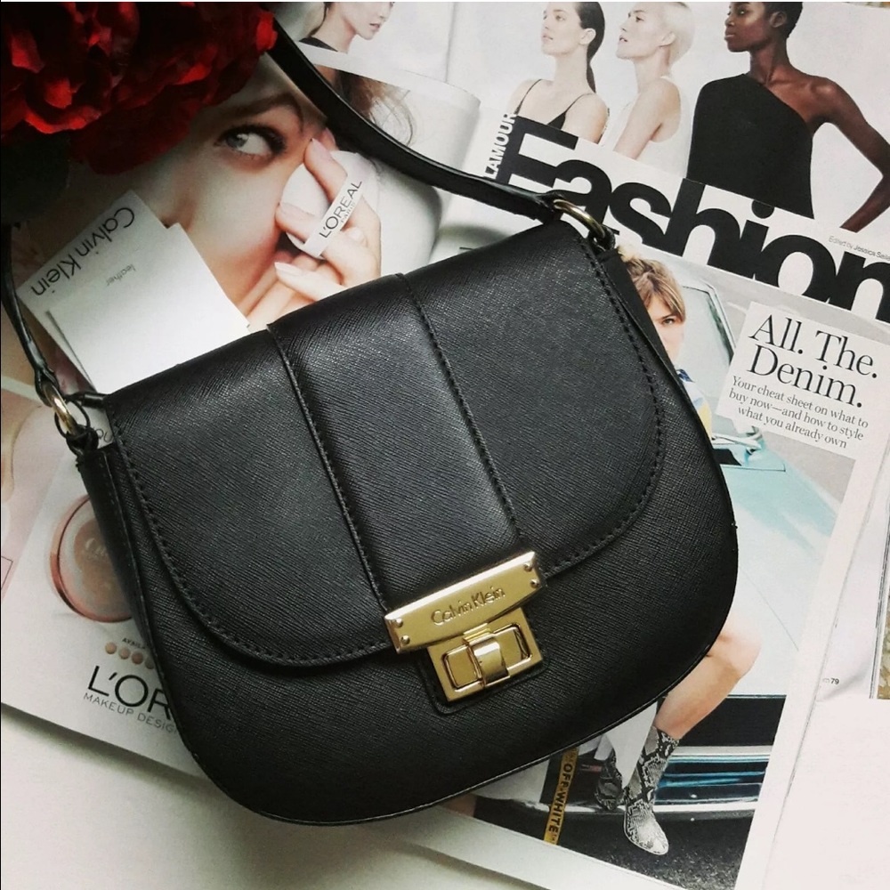 Calvin Klein Black Saffiano Leather Crossbody Bag - Picture 1 of 4
