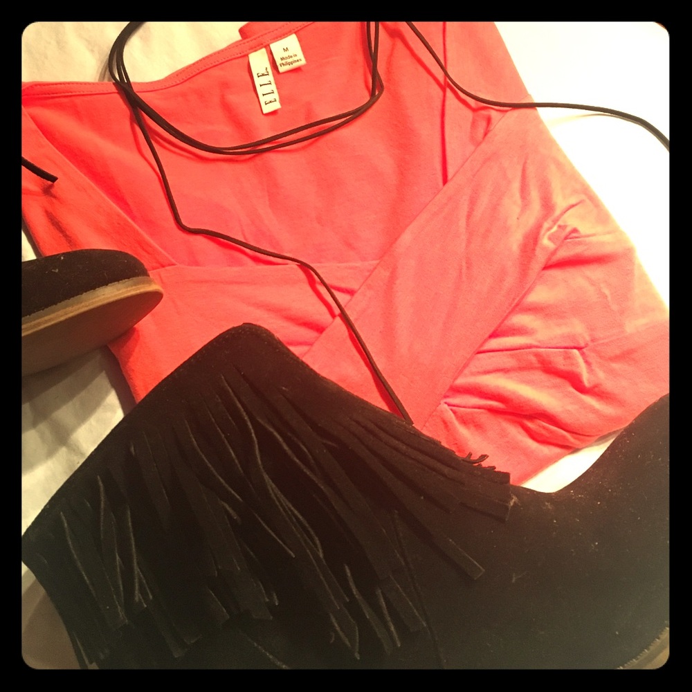 Coral Crisscross Top - M