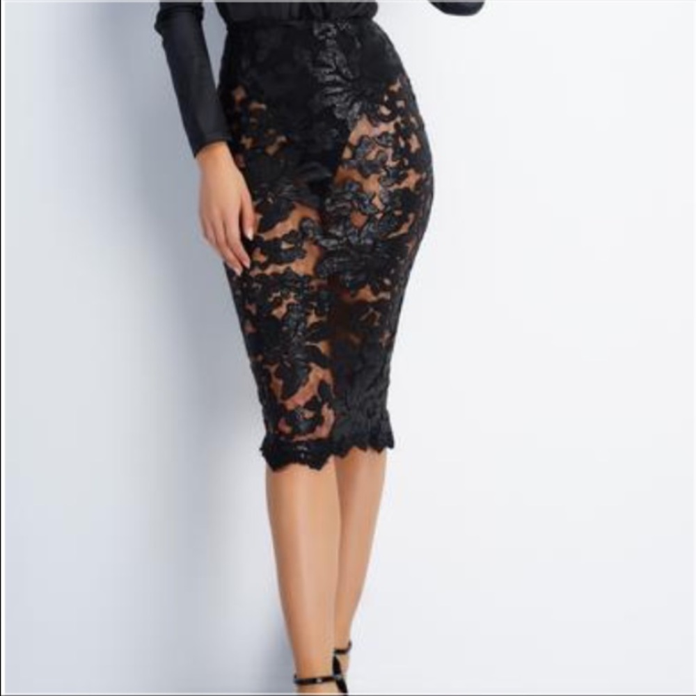Black sequin high waisted midi skirt