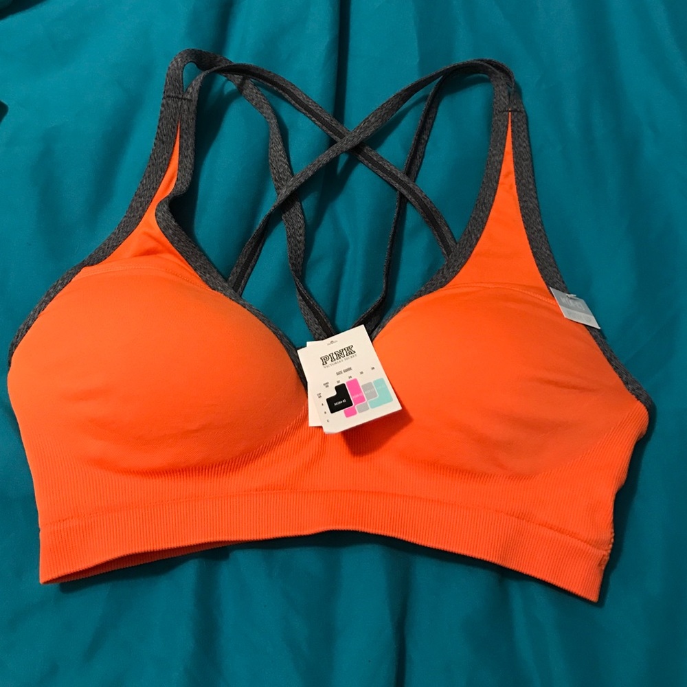 Vs pink cross cross sports bra push up M NWT