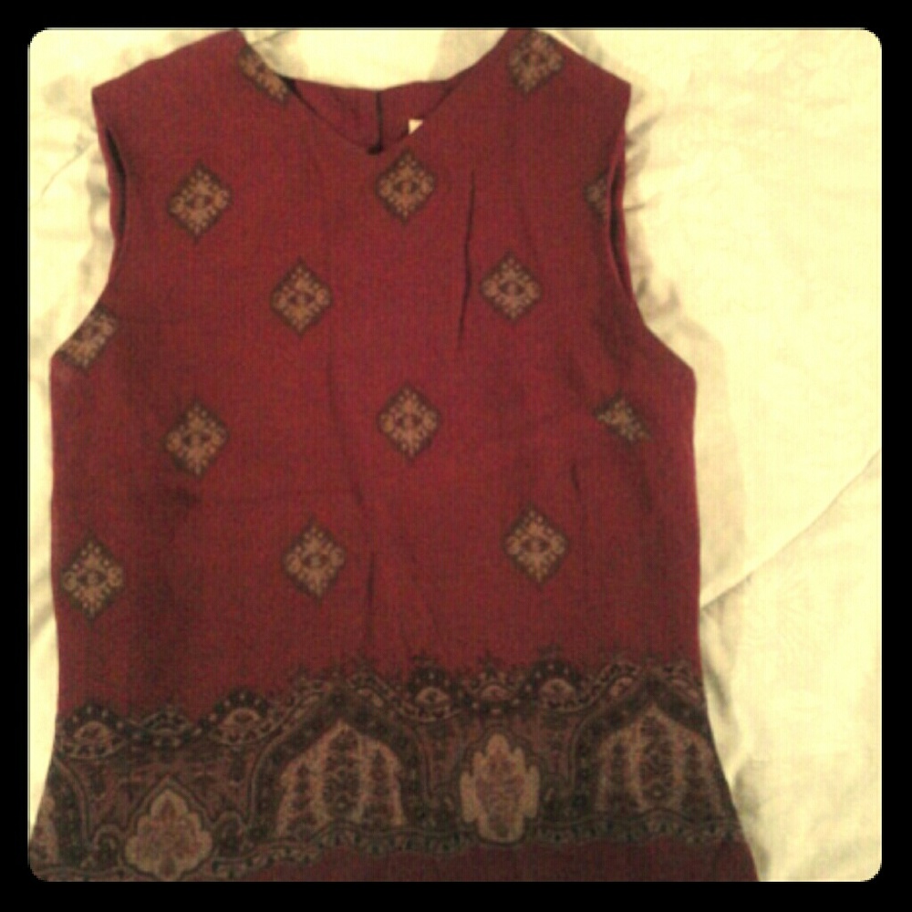 Vintage Silk top, Burgundy patterned