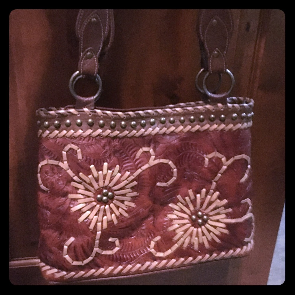 American west tooled leather purse