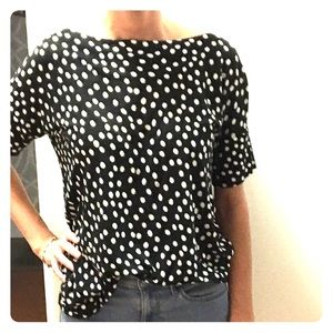 Super soft boatneck black and white polka dot tee
