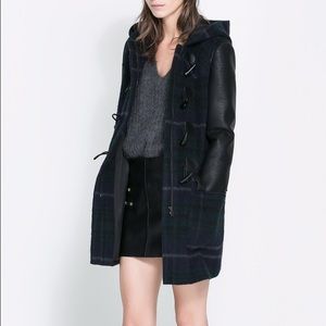 Zara Plaid Leather Toggle Coat