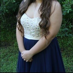 Blue and cream sequined homecoming dress