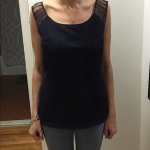 Navy sheer-sleeved detailed top