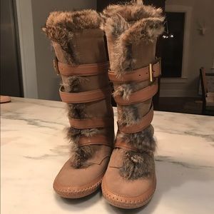 Tory Burch Leather and Rabbit Fur lined boots