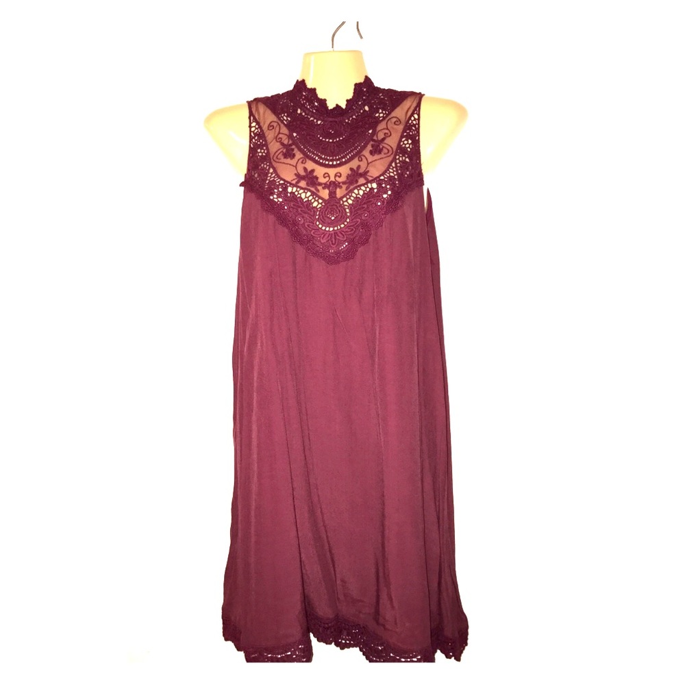 Burgundy Crochet/Lace Detail Dress