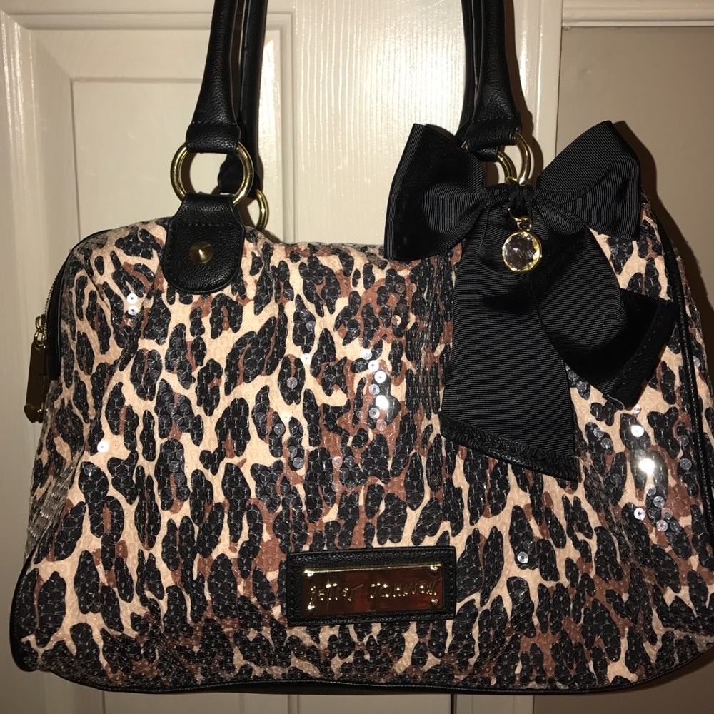 Betsey Johnson cheetah print sequin medium handbag