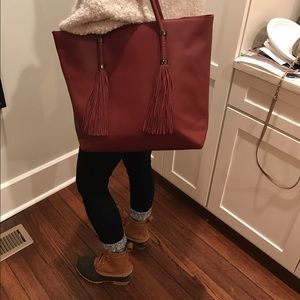 Vince Camuto Maroon Fringe Bag NWOT