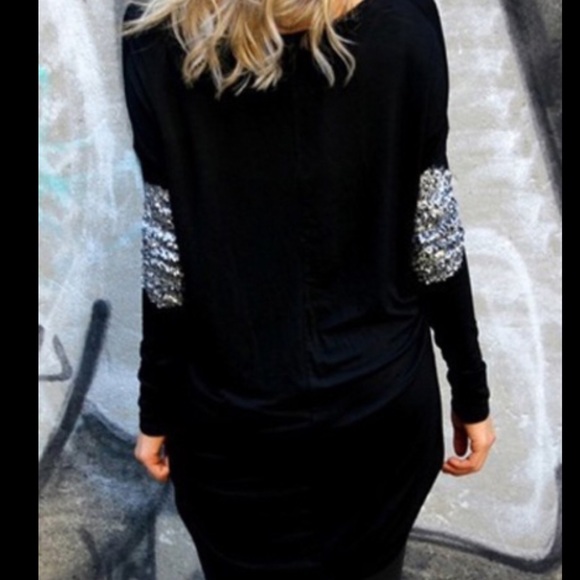 NEW! Black Hi-Low Sparkle Elbow Patch LooseFit Top - Picture 4 of 4