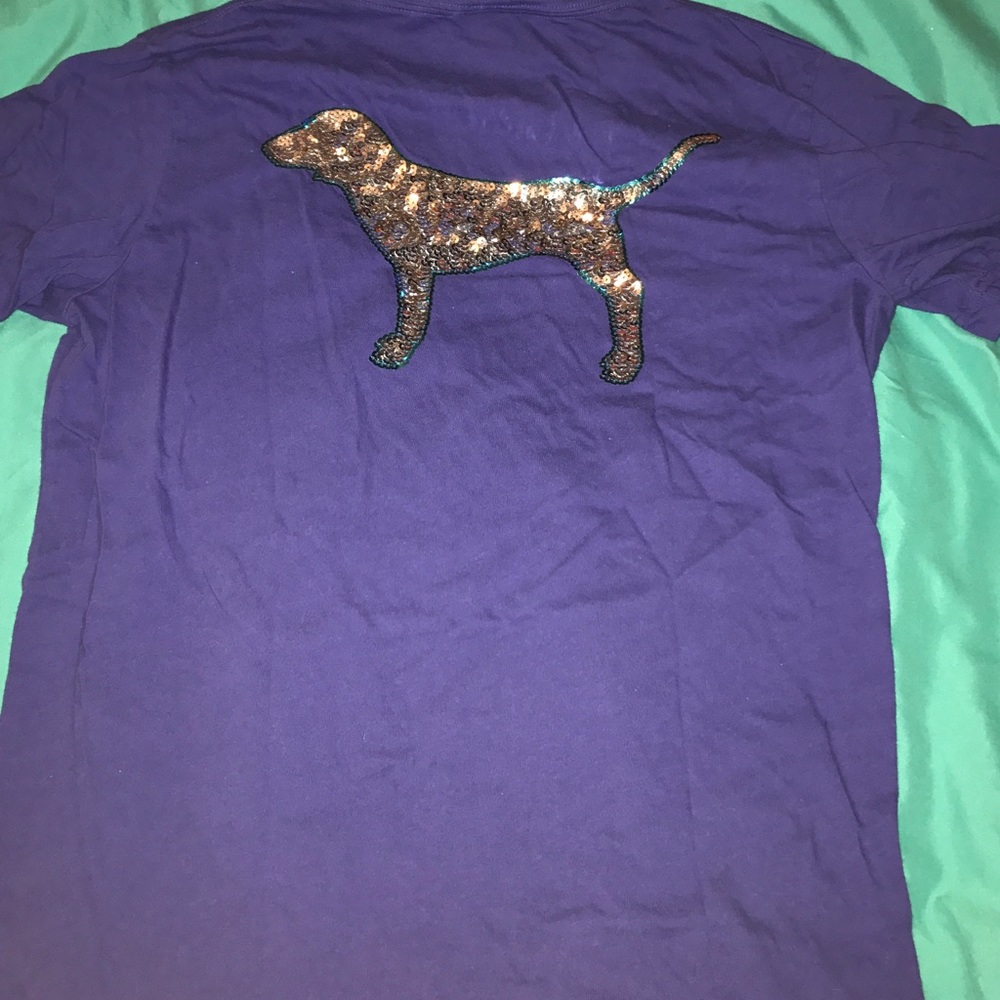 Vs pink bling blue dog campus tee XS oversized