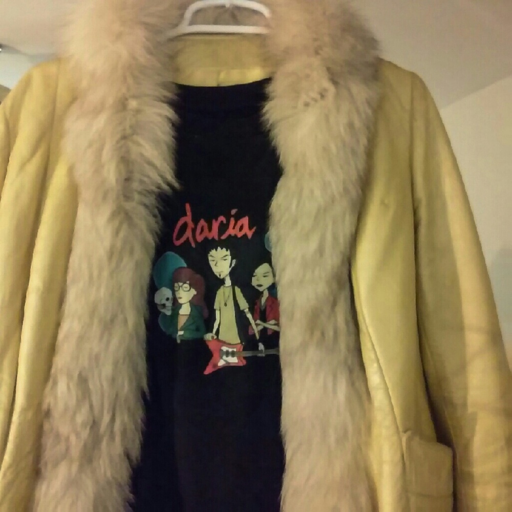 70's Vintage Leather And Fox Jacket Sz. 12