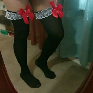 ❤Valentine's Day Black & Red Thigh High Stockings