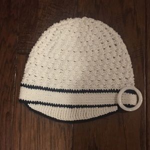 Banana Republic White and Blue Nautical Beenie Hat