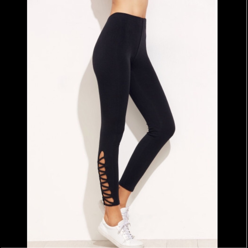 AVAIL SOON! Lattice Hem Leggings, in Black & Gray