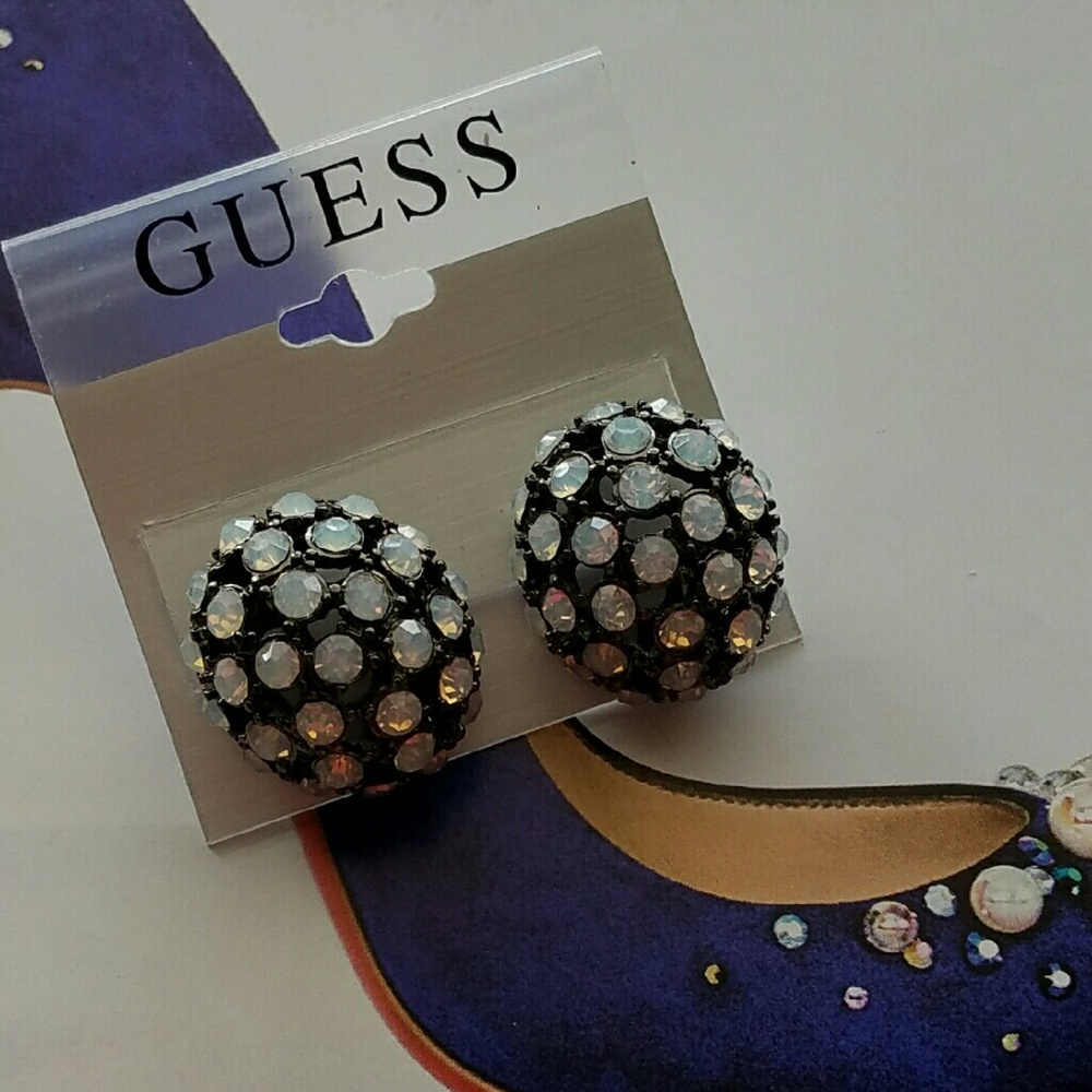 Large Gorgeous Statement Iridescent Rhinestone Ball Post Back Earring