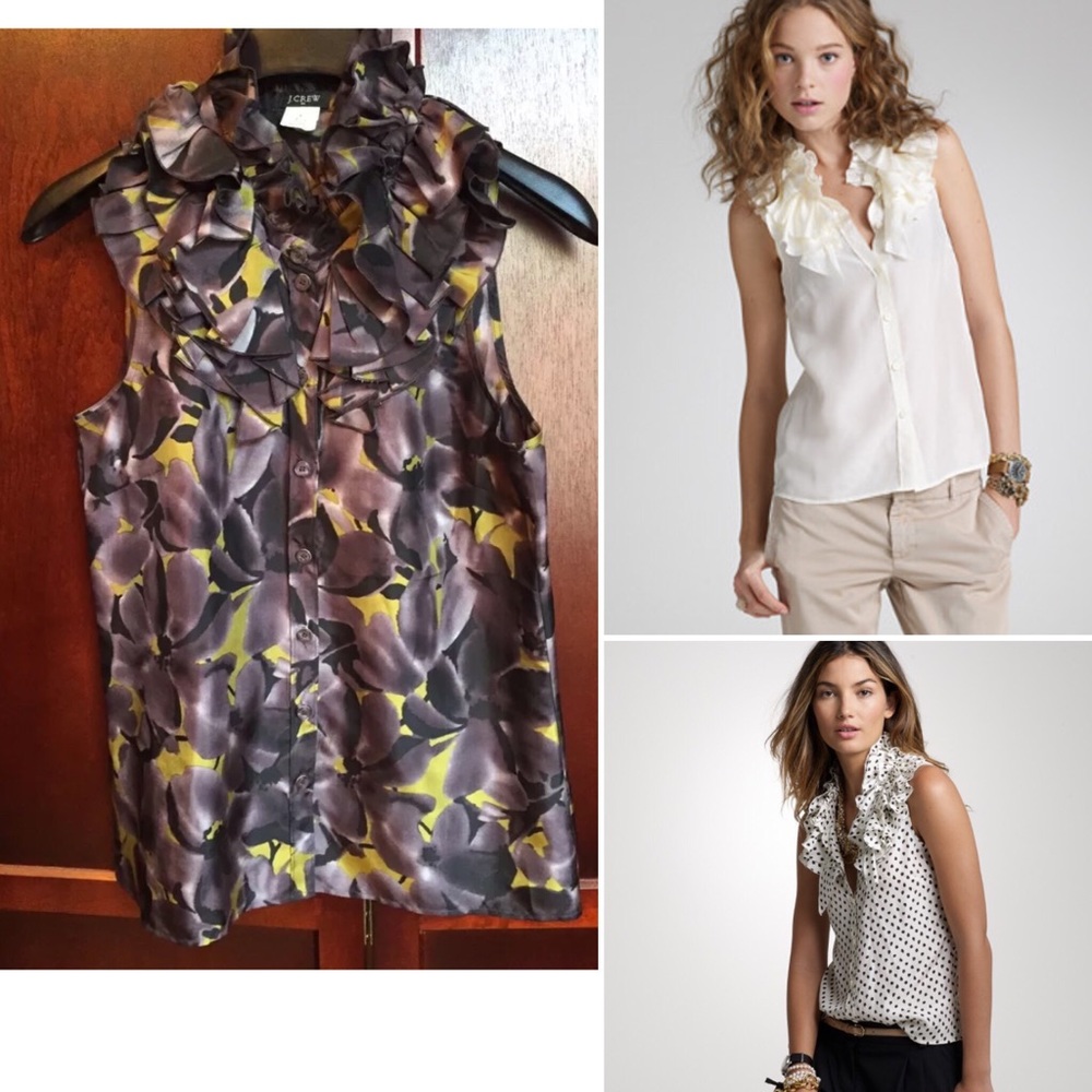 J crew silk women's Sleeveless top ruffles button