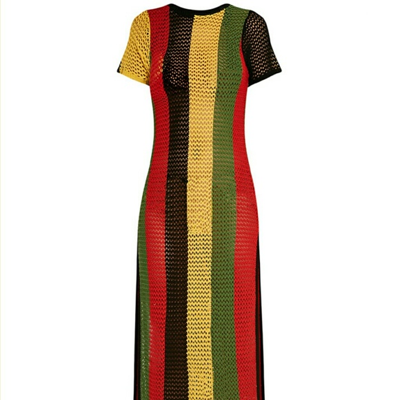 Rasta Colors of Africa side split knitted maxi - Picture 3 of 3