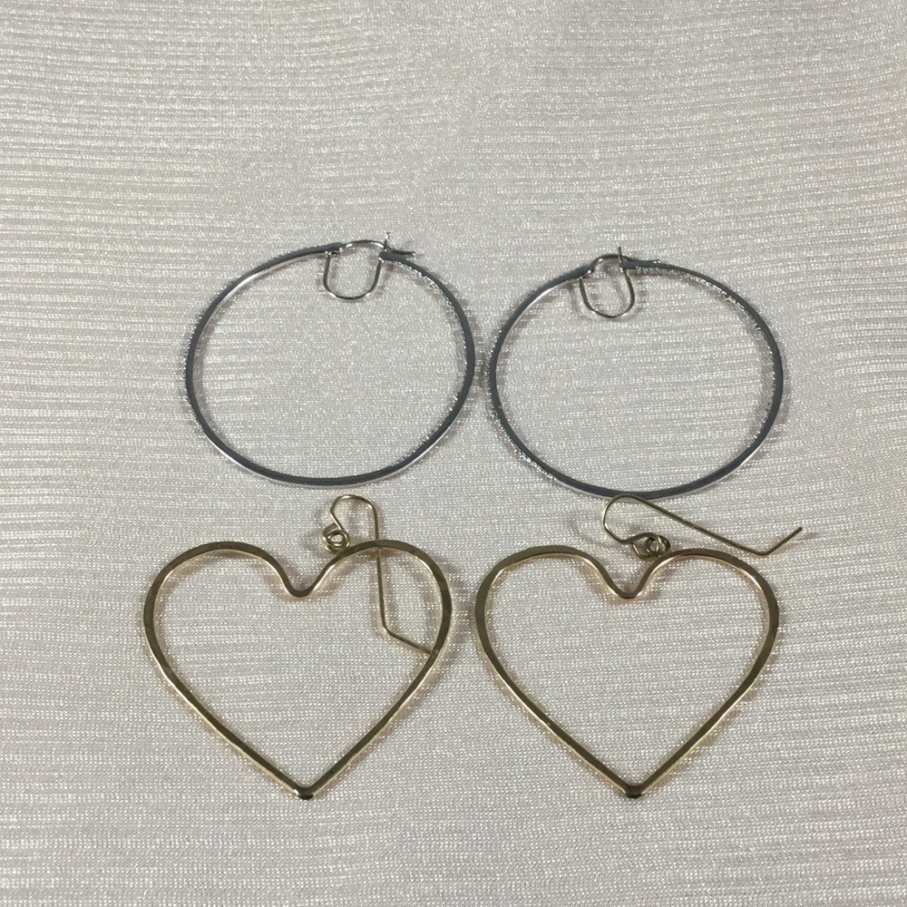 Silver Diamond Hoop Earrings & ❤️Hoop Earrings