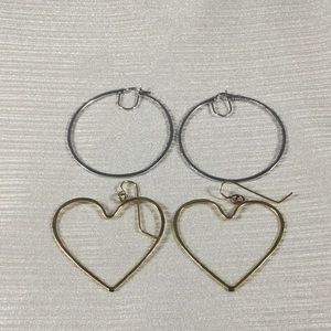 Silver Diamond Hoop Earrings & ❤️Hoop Earrings