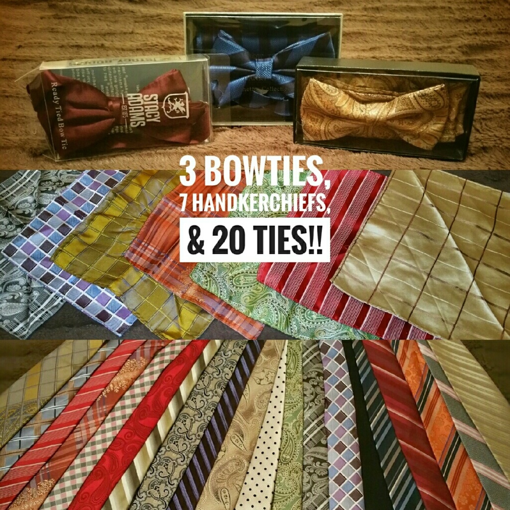 3 Bow Ties, 7 Handkerchiefs, & 20 Neck Ties