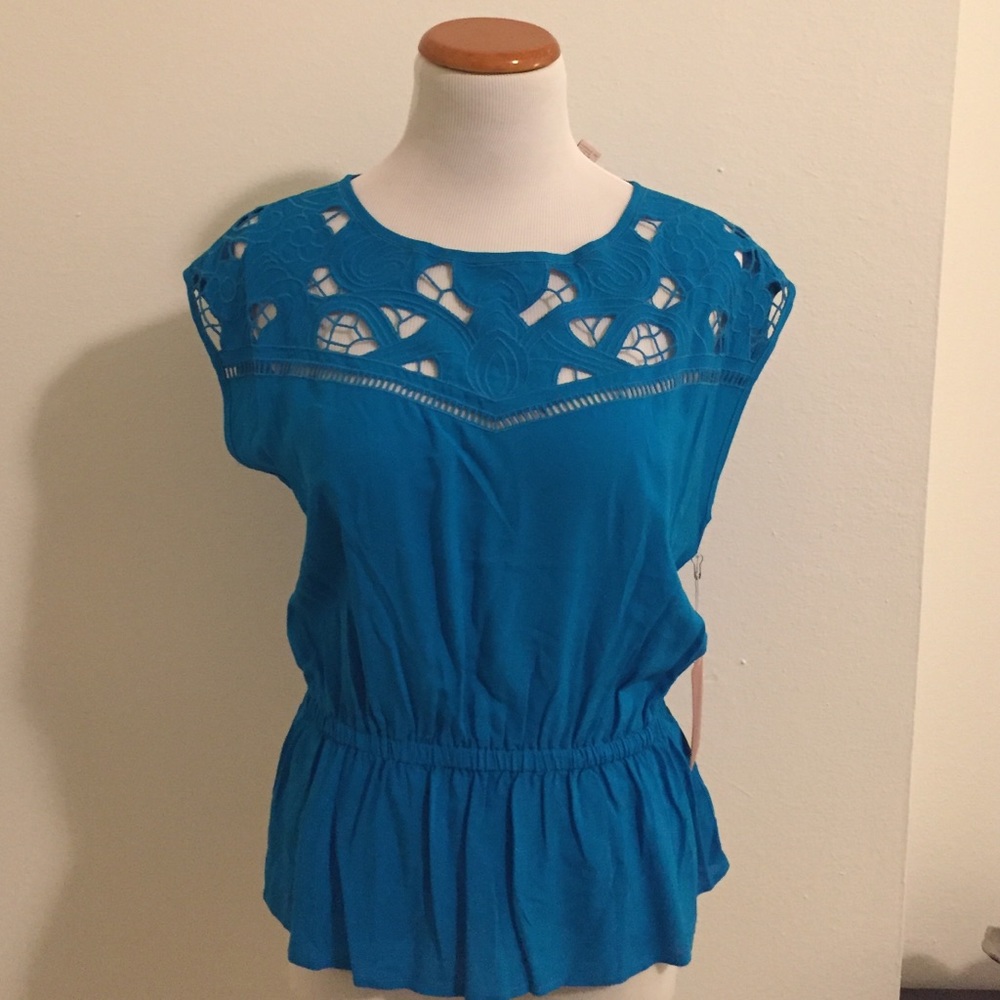 F21 woven cut out turquoise top (new w/ tags)