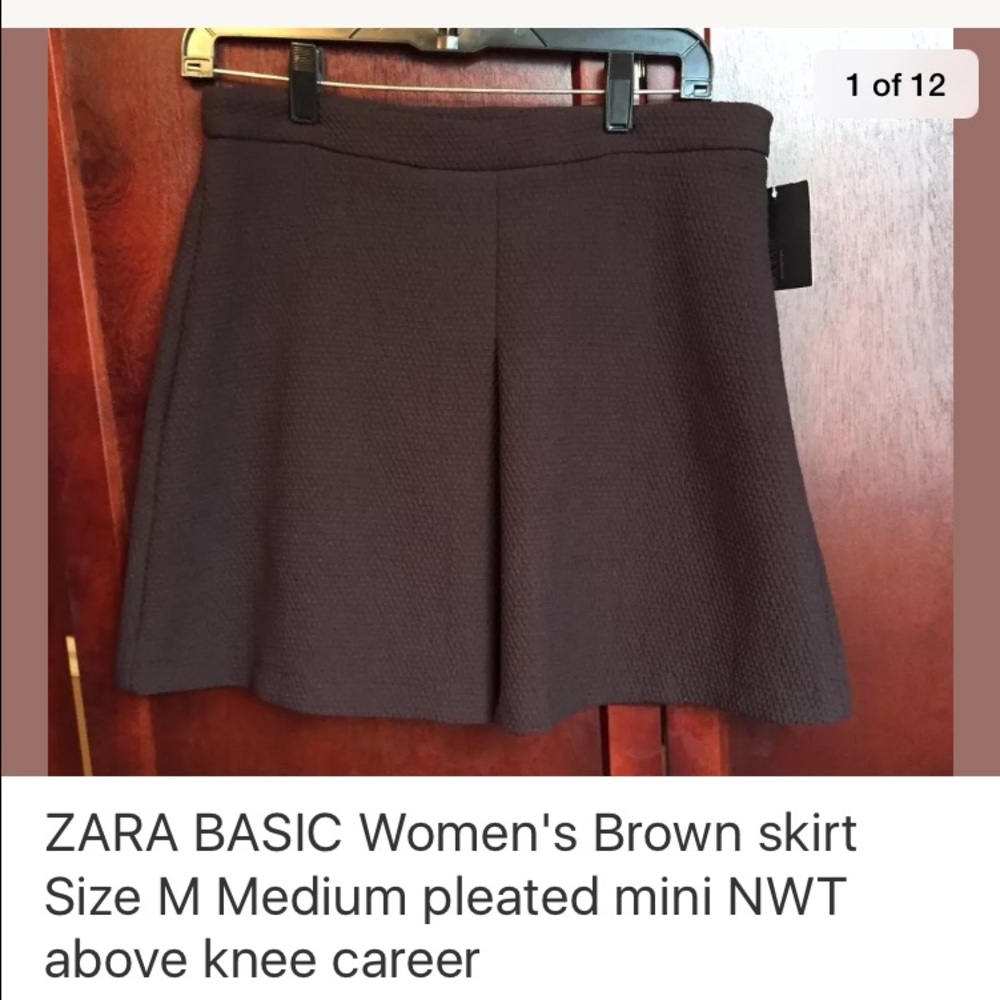 ZARA BASICS brown pleated skirt size medium NWT