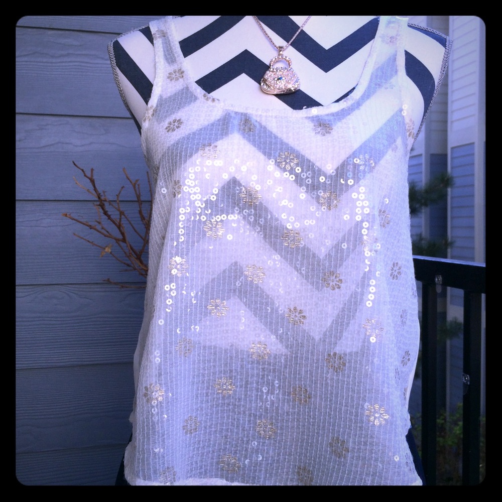 NWOT Abercrombie white & gold sheer sequin tank