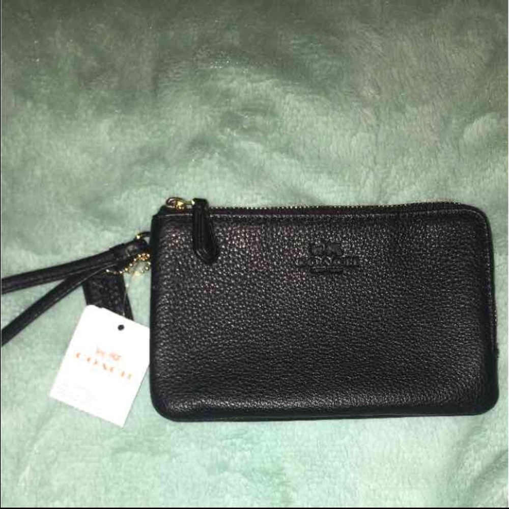 Coach Pebble Leather Double Zip Wristlet