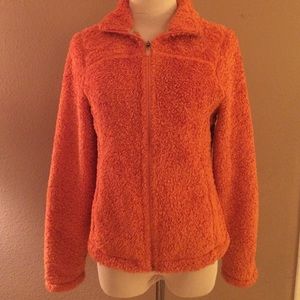 L.L. Bean Soft Fuzzy Orange Zip Up Misses SM-Reg