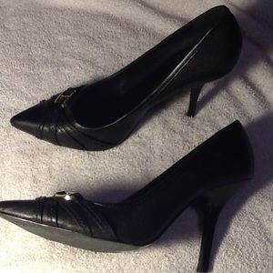 Tory Burch black leather strapped stilettos