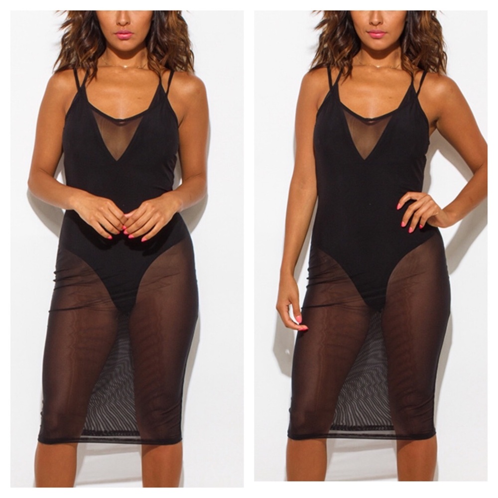 LAST ONE❤️MESH COVERUP DRESS W/BLACK BODYSUIT - Picture 3 of 4