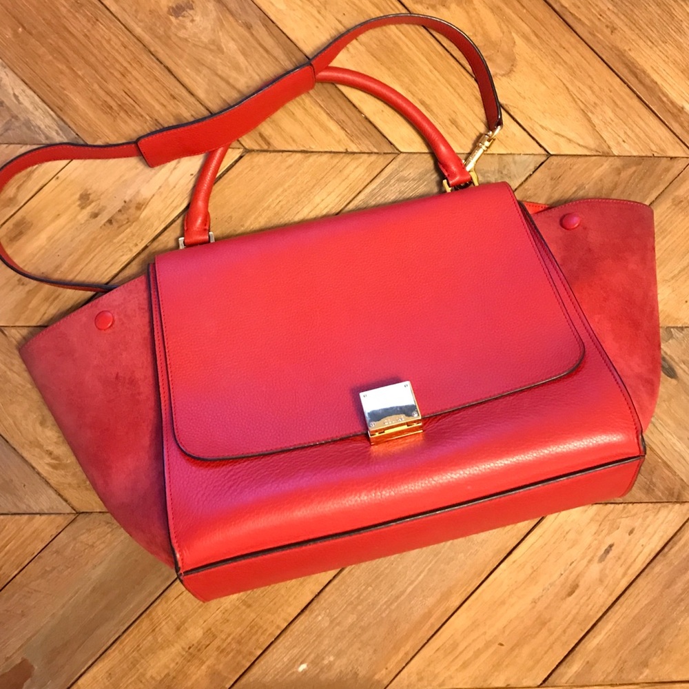 Celine Pebbled Calfskin Leather & Suede Trapeze