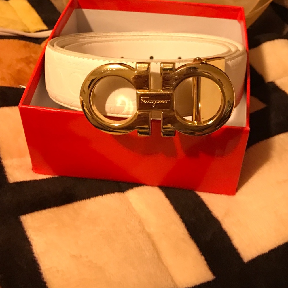 White, gold ferragamo