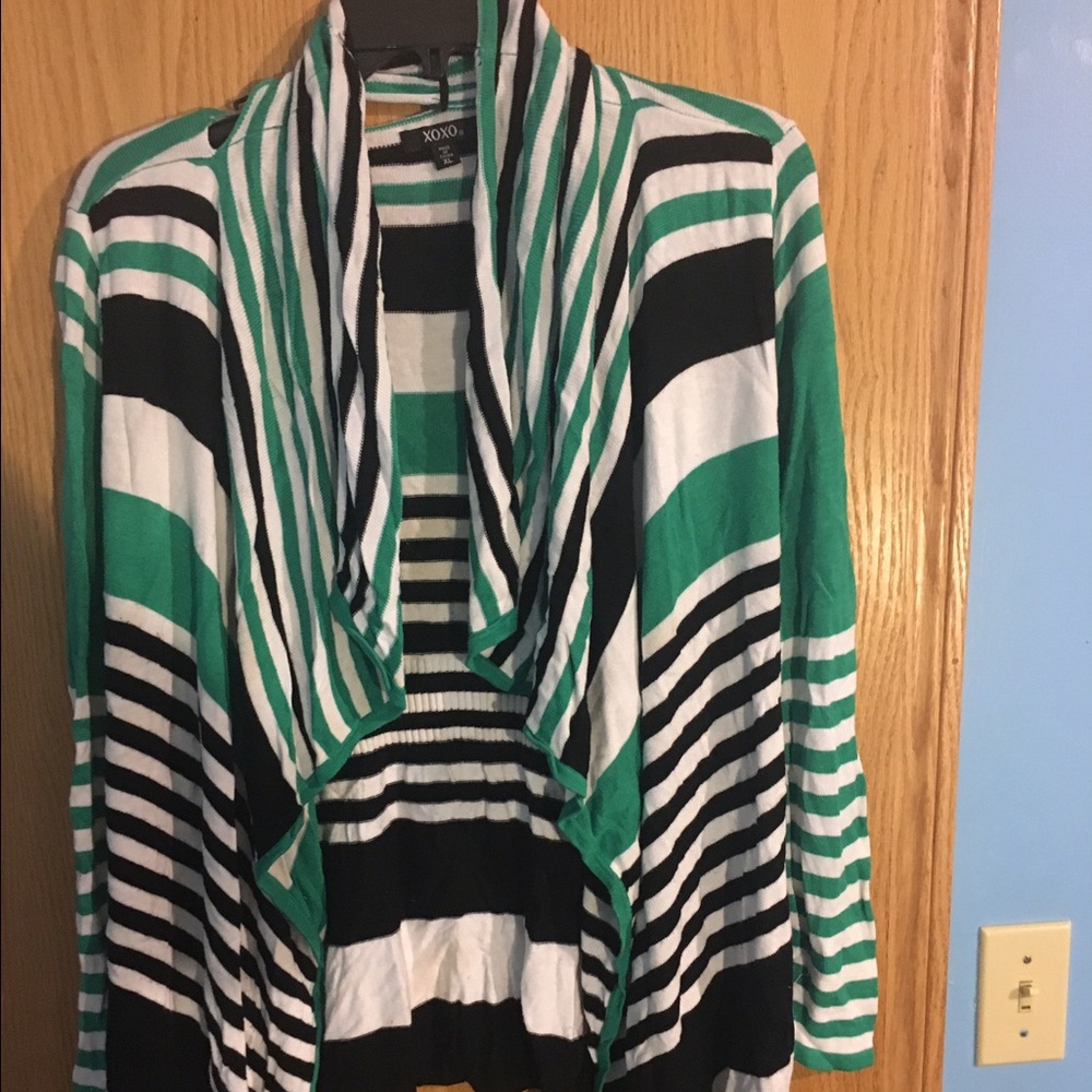 XOXO Green Striped Draped front Cardigan
