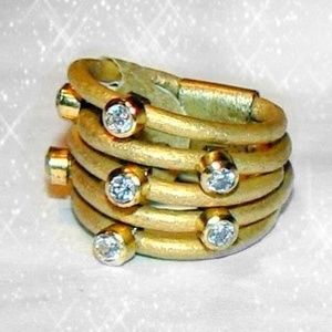 MARCIA MORAN Gold Leather ring with CZ