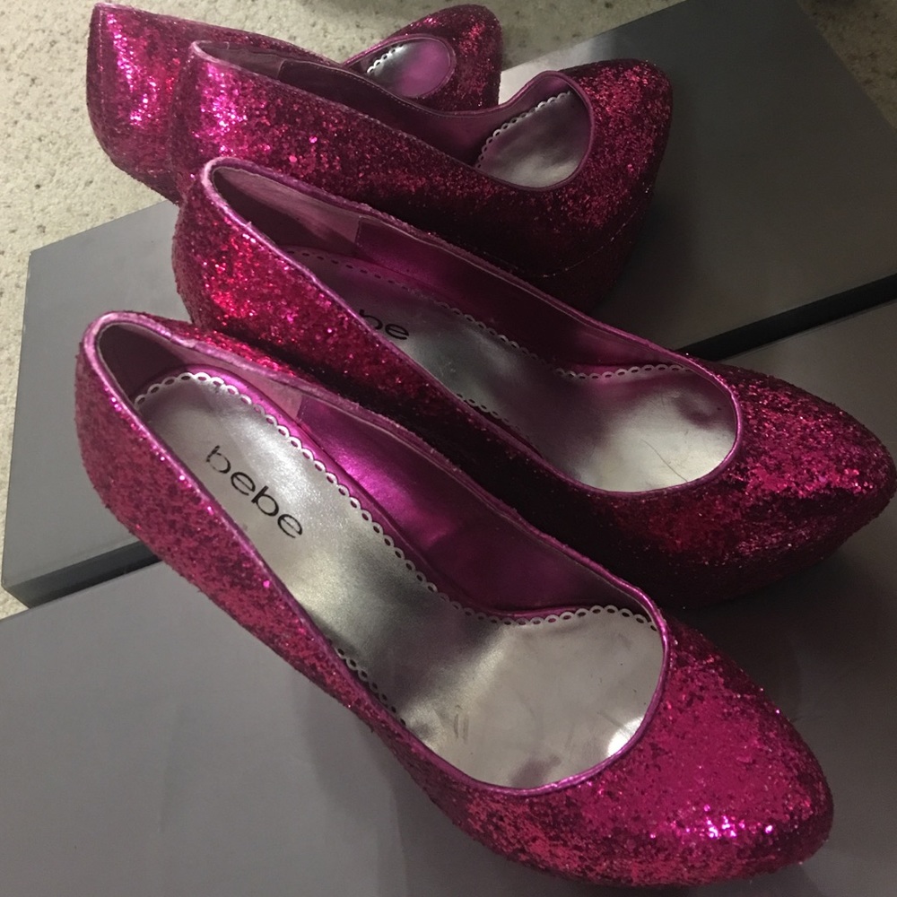 Hot pink glitter fun high heel wedges !