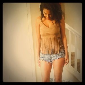 Faux Suede Fringed Top