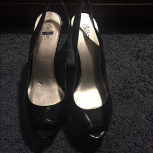 City Streets Patent Leather Peep-toe Heels