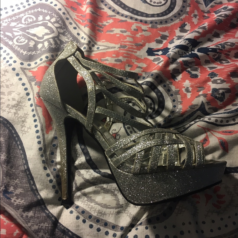 Wild Rose Silver Glitter Strap Heels from Windsor - Picture 2 of 2