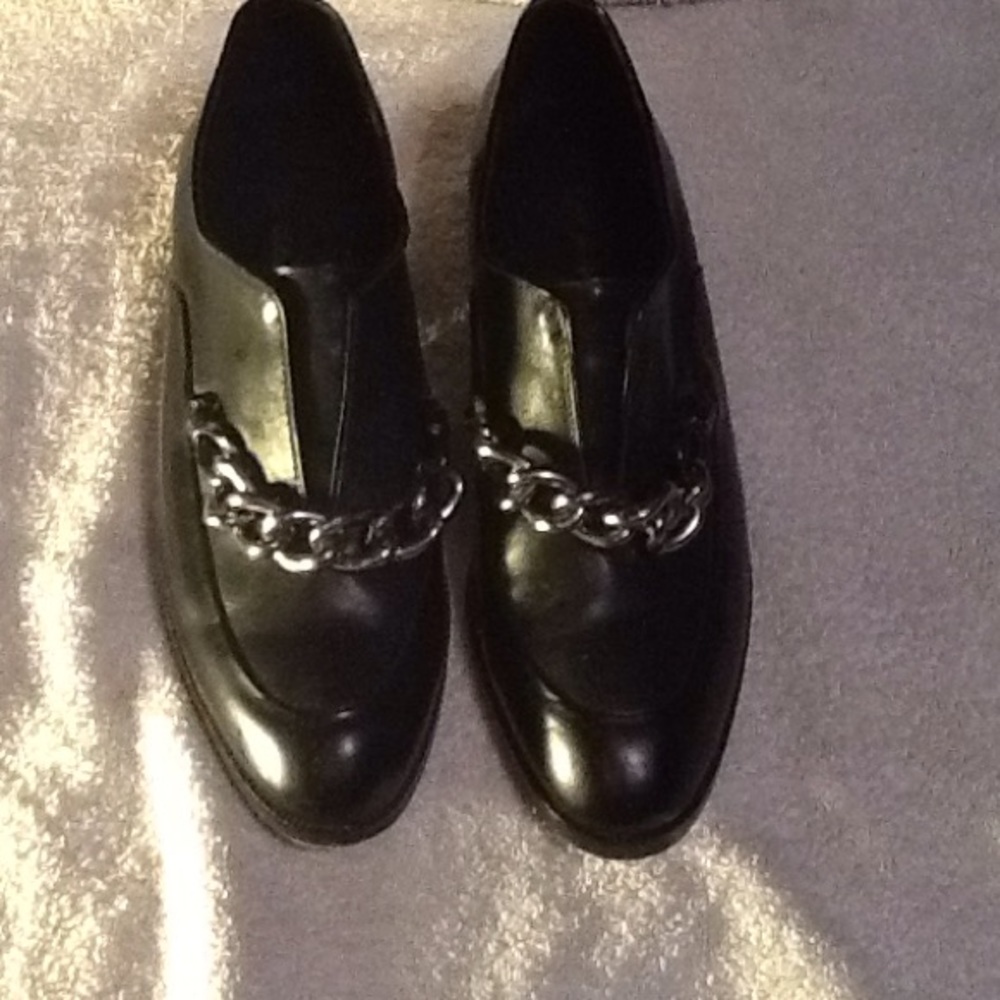 Phillip Lim black leather chained loafers