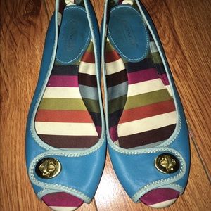 Coach Leather peep toe close back, Turquoise, sz 8