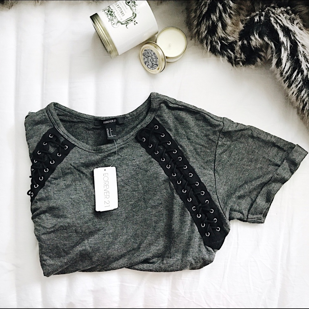 SOLD .FOREVER 21. Lace up tee. NWT!